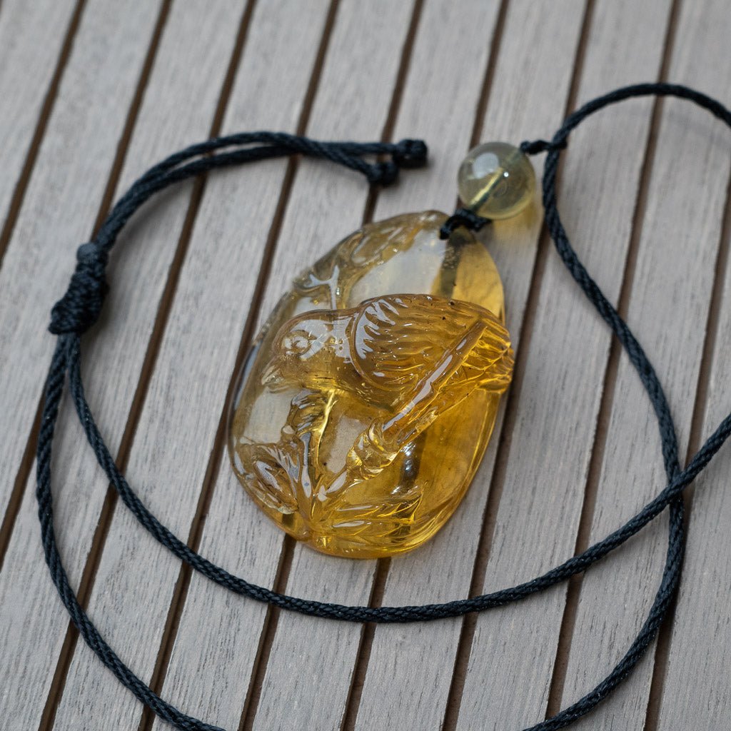 Dominican Blue Amber Pendant, Bird Carved - Larimar Creations