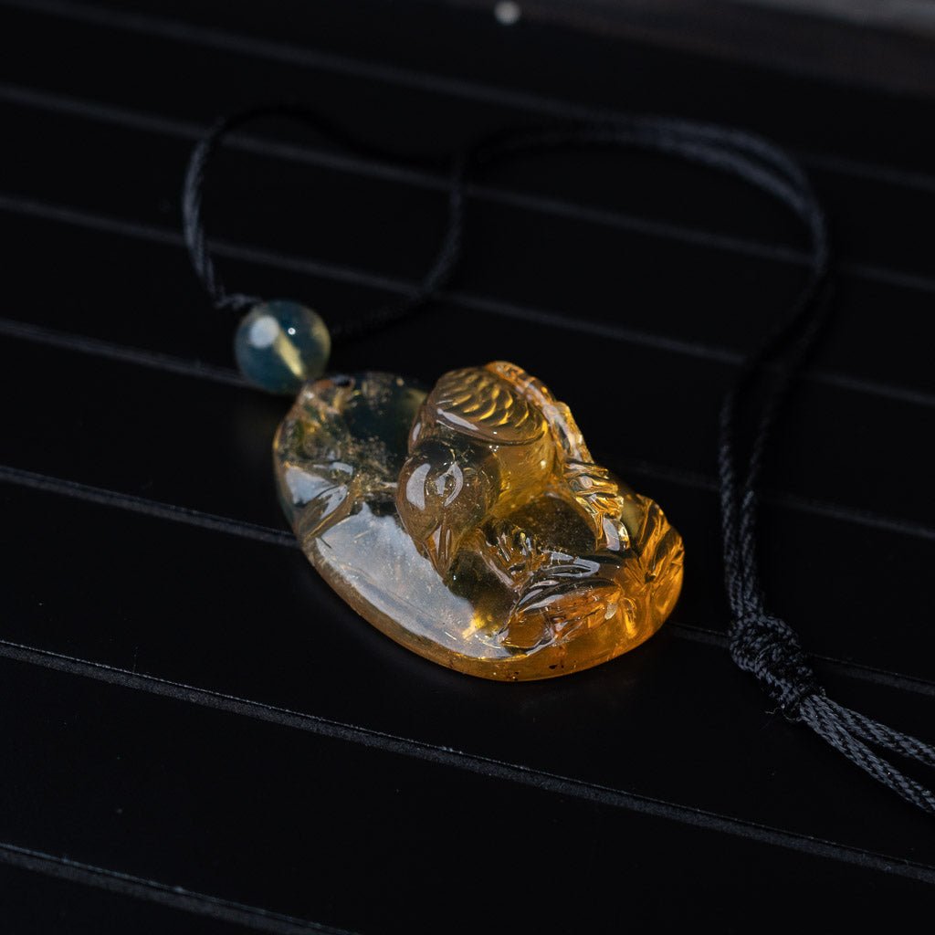 Dominican Blue Amber Pendant, Bird Carved - Larimar Creations