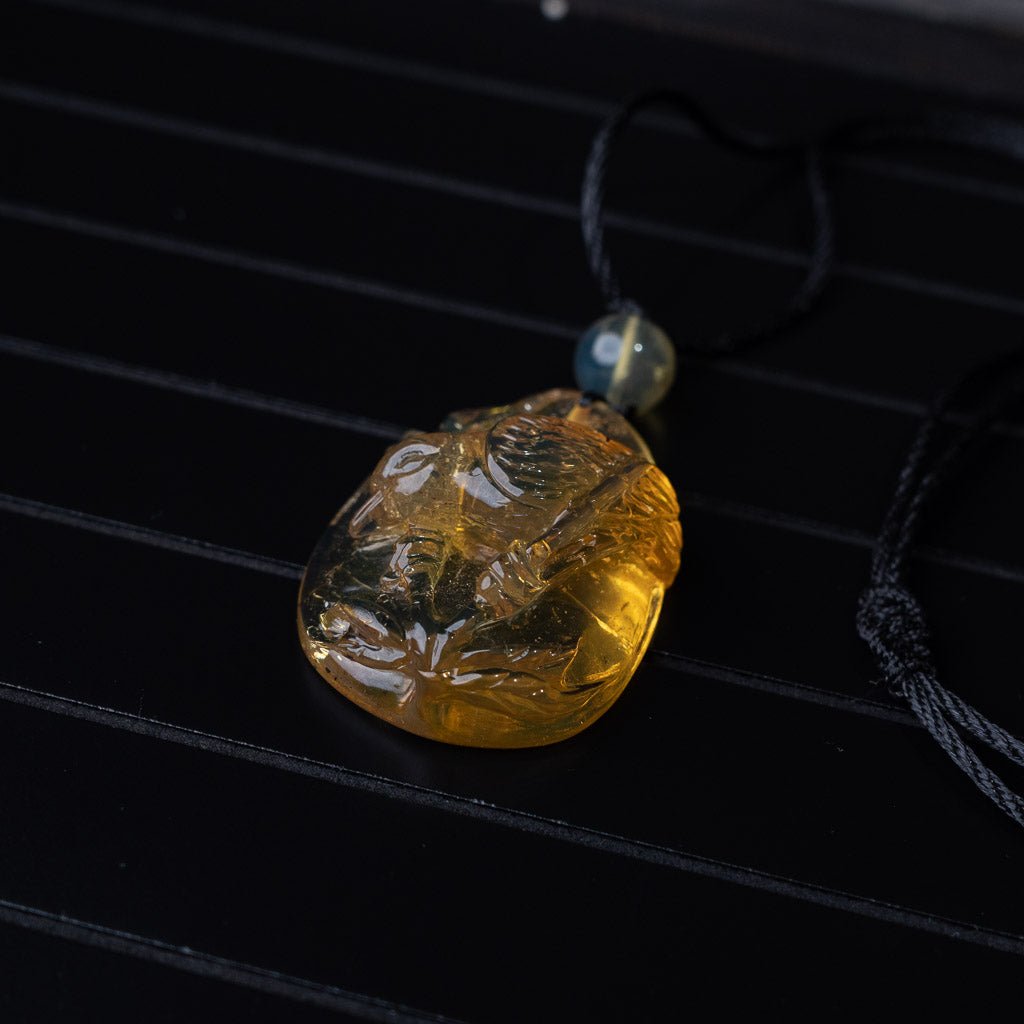 Dominican Blue Amber Pendant, Bird Carved - Larimar Creations