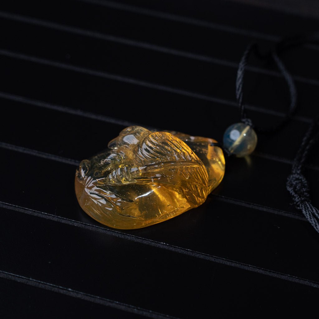 Dominican Blue Amber Pendant, Bird Carved - Larimar Creations