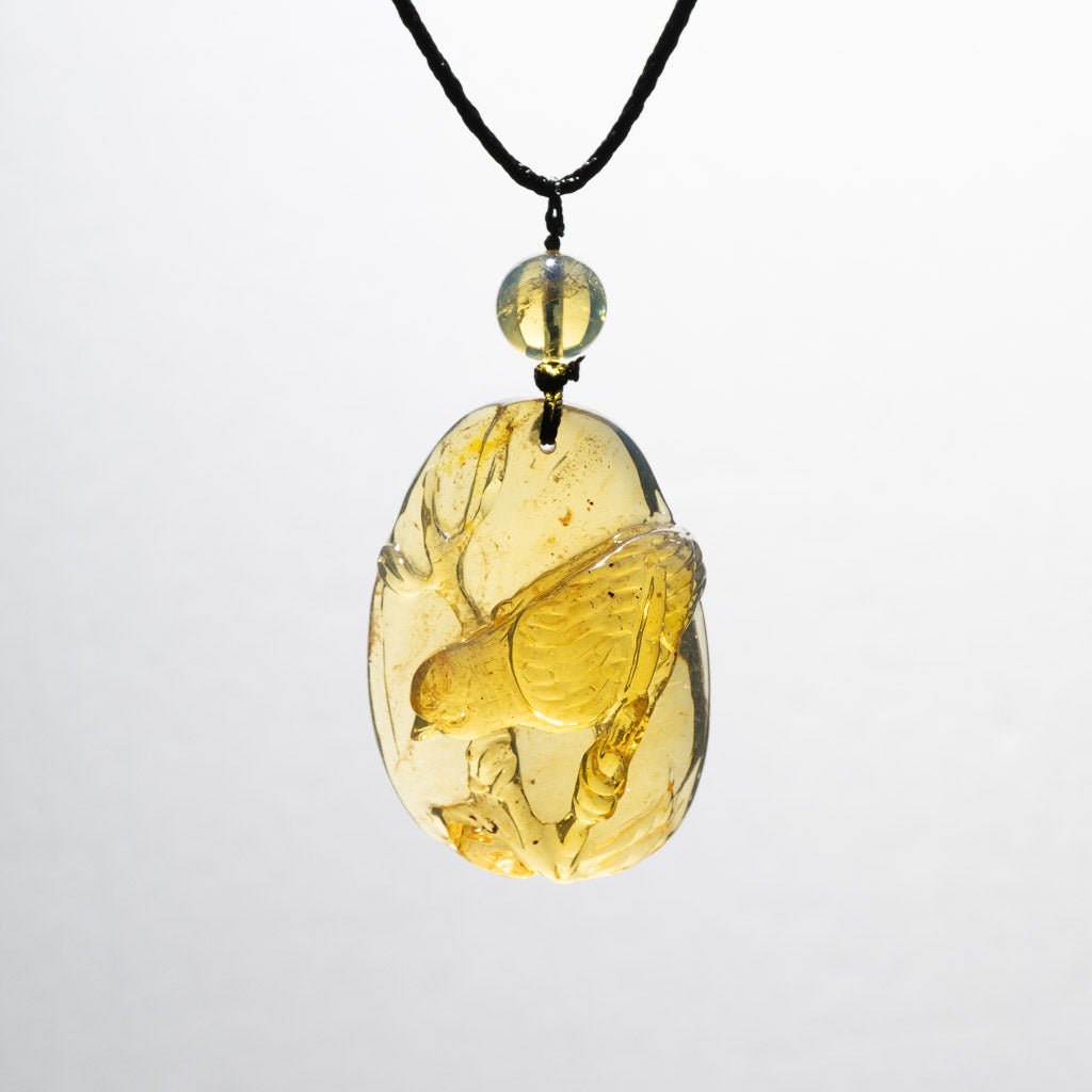 Dominican Blue Amber Pendant, Bird Carved - Larimar Creations