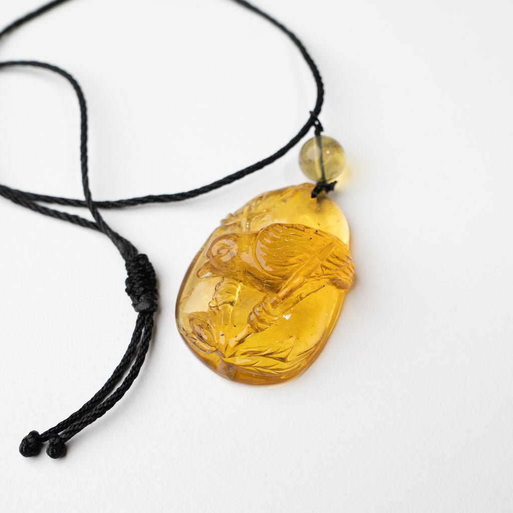 Dominican Blue Amber Pendant, Bird Carved - Larimar Creations