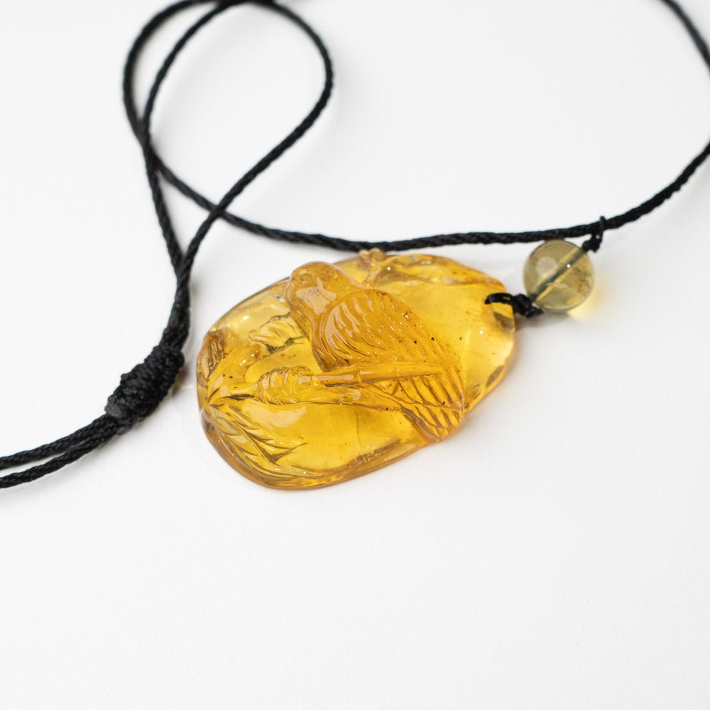 Dominican Blue Amber Pendant, Bird Carved - Larimar Creations