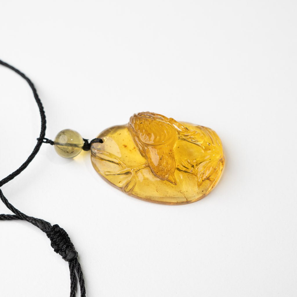 Dominican Blue Amber Pendant, Bird Carved - Larimar Creations
