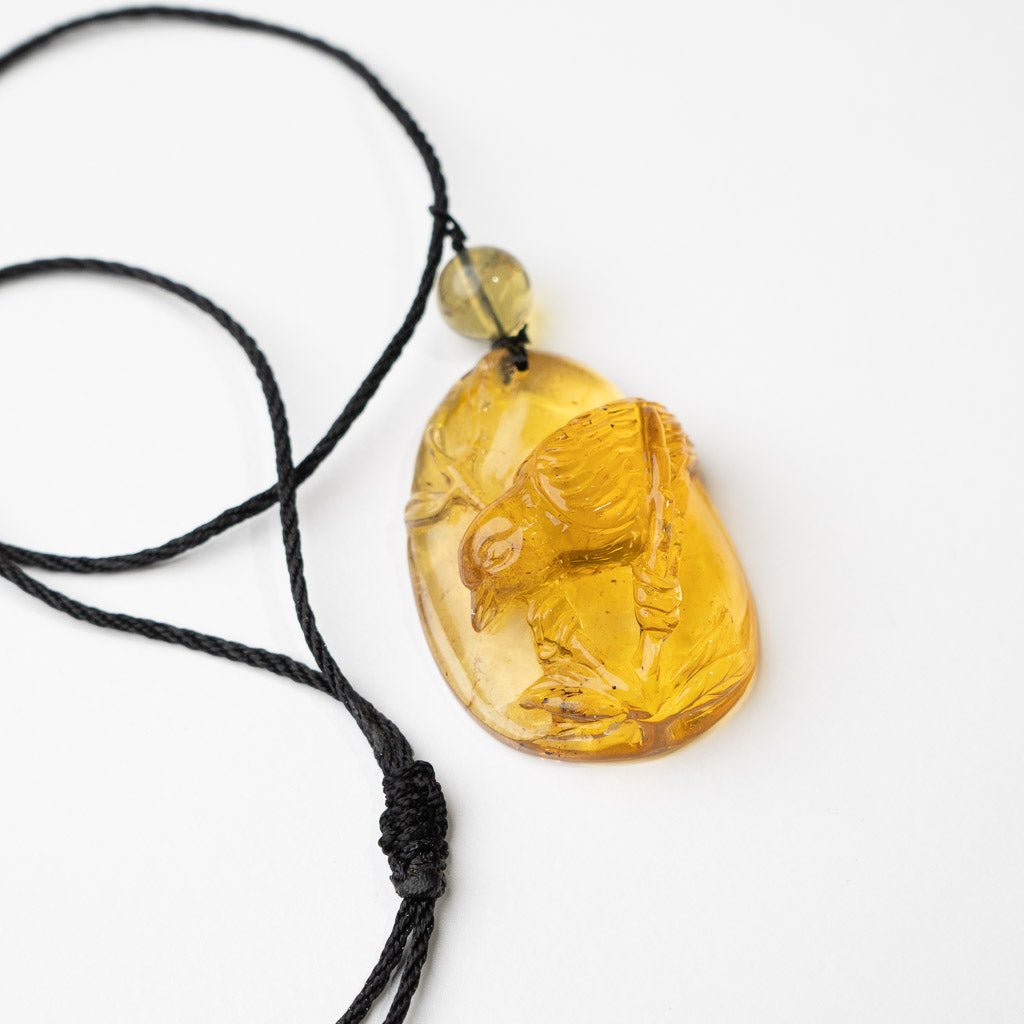 Dominican Blue Amber Pendant, Bird Carved - Larimar Creations