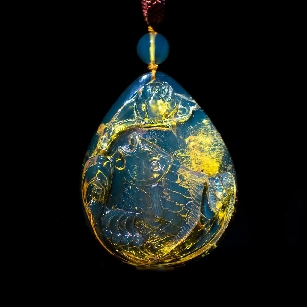 Dominican Green Amber Big Koi Carving