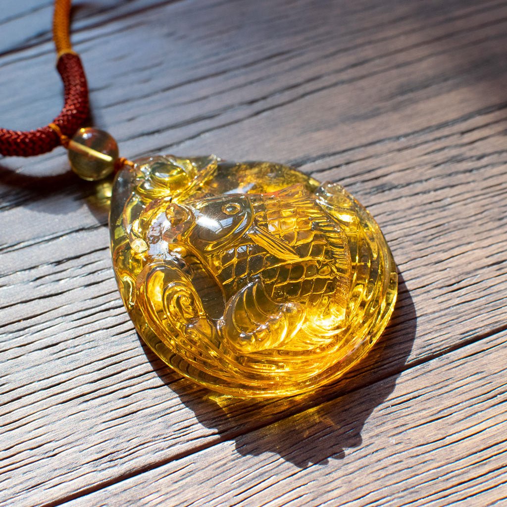 Dominican Green Amber Big Koi Carving