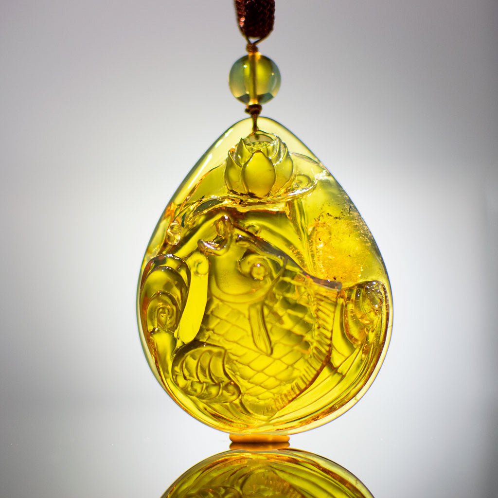 Dominican Green Amber Big Koi Carving