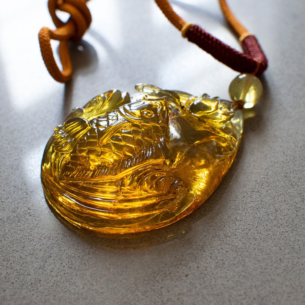 Dominican Green Amber Big Koi Carving