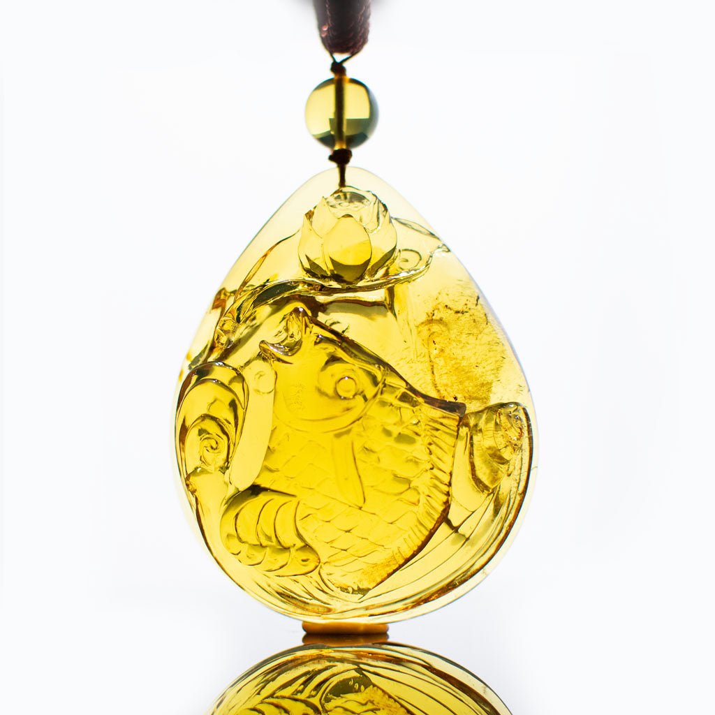 Dominican Green Amber Big Koi Carving