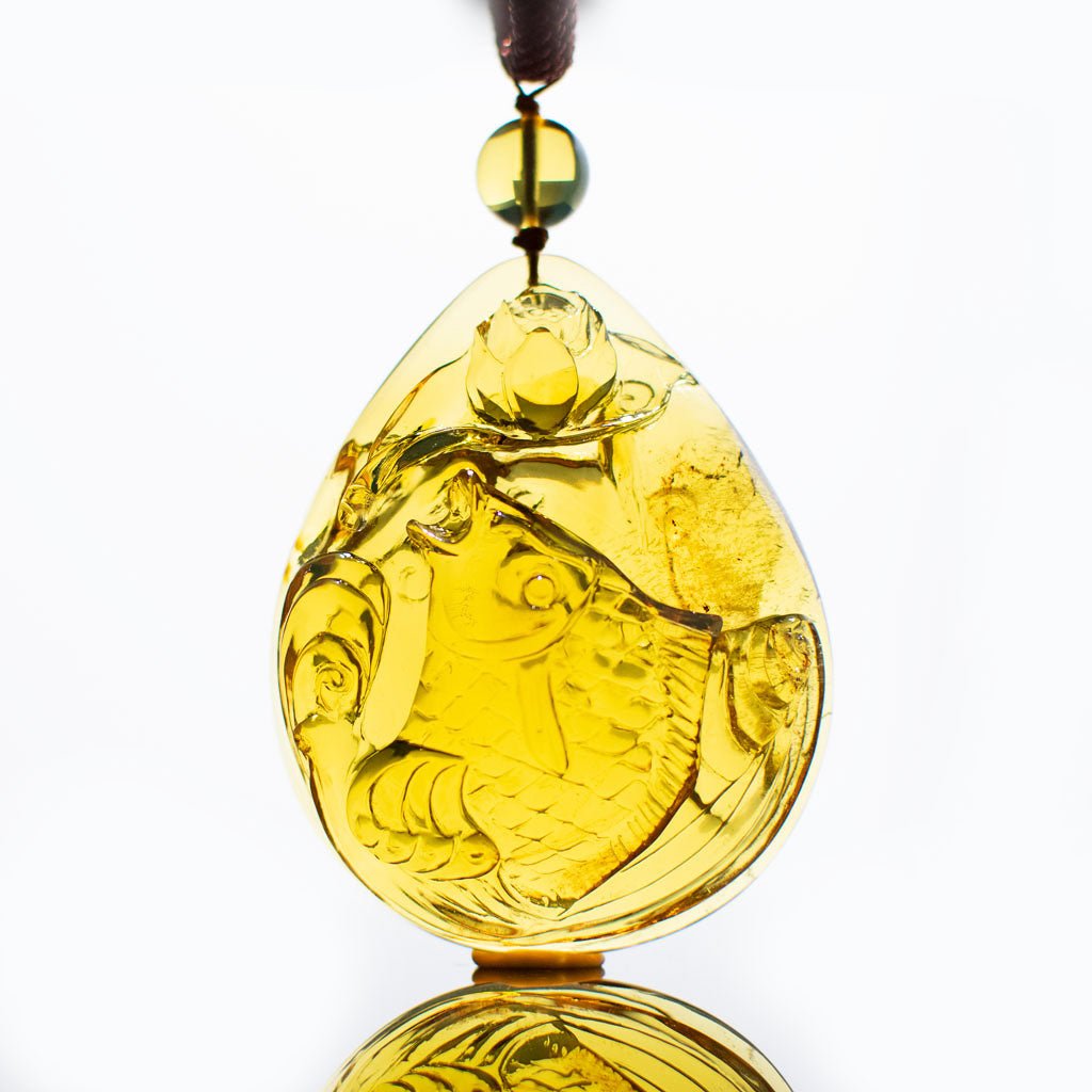 Dominican Green Amber Big Koi Carving