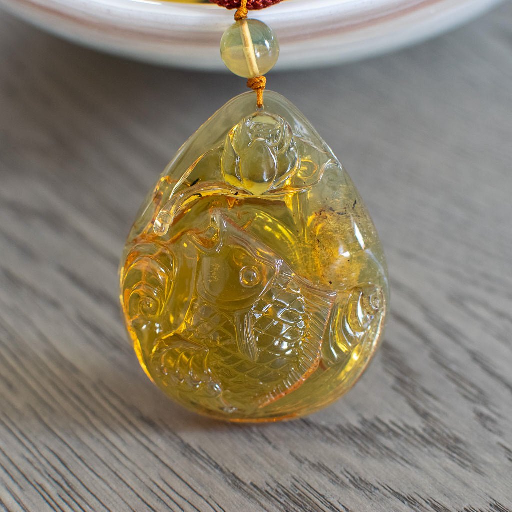 Dominican Green Amber Big Koi Carving