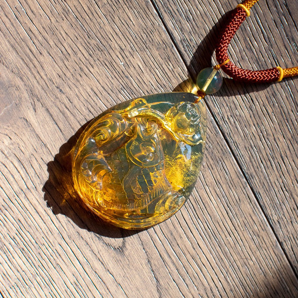 Dominican Green Amber Big Koi Carving