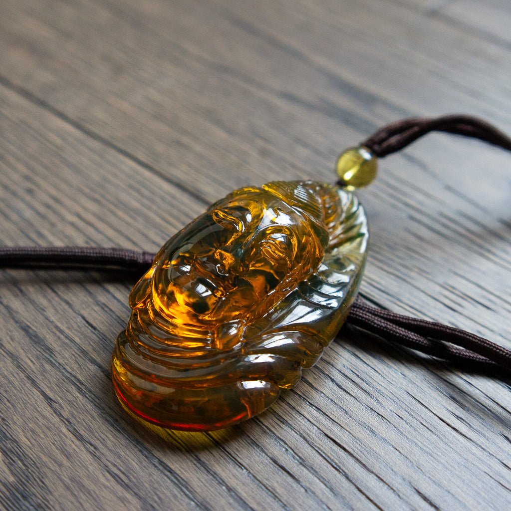 Dominican Green Amber Big Kuan Yin Pendant
