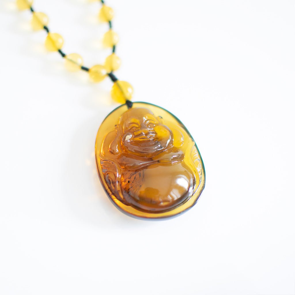 Dominican Green Amber Buddha Necklace