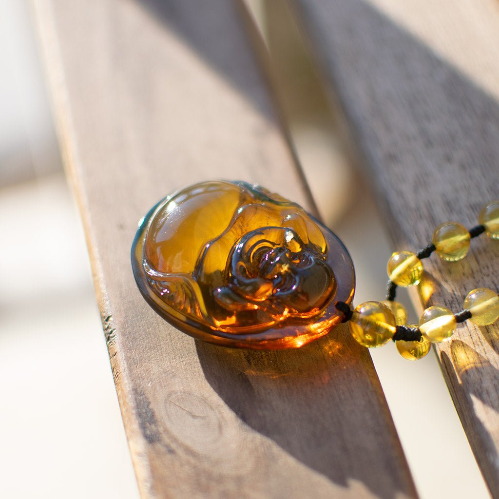 Dominican Green Amber Buddha Necklace