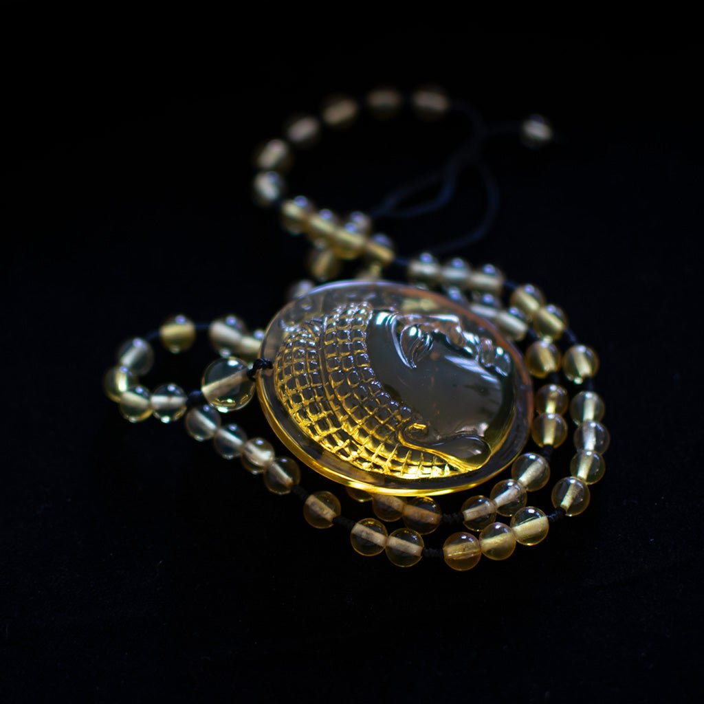 Handcrafted Dominican Amber Beaded Necklace with Buddha Pendant