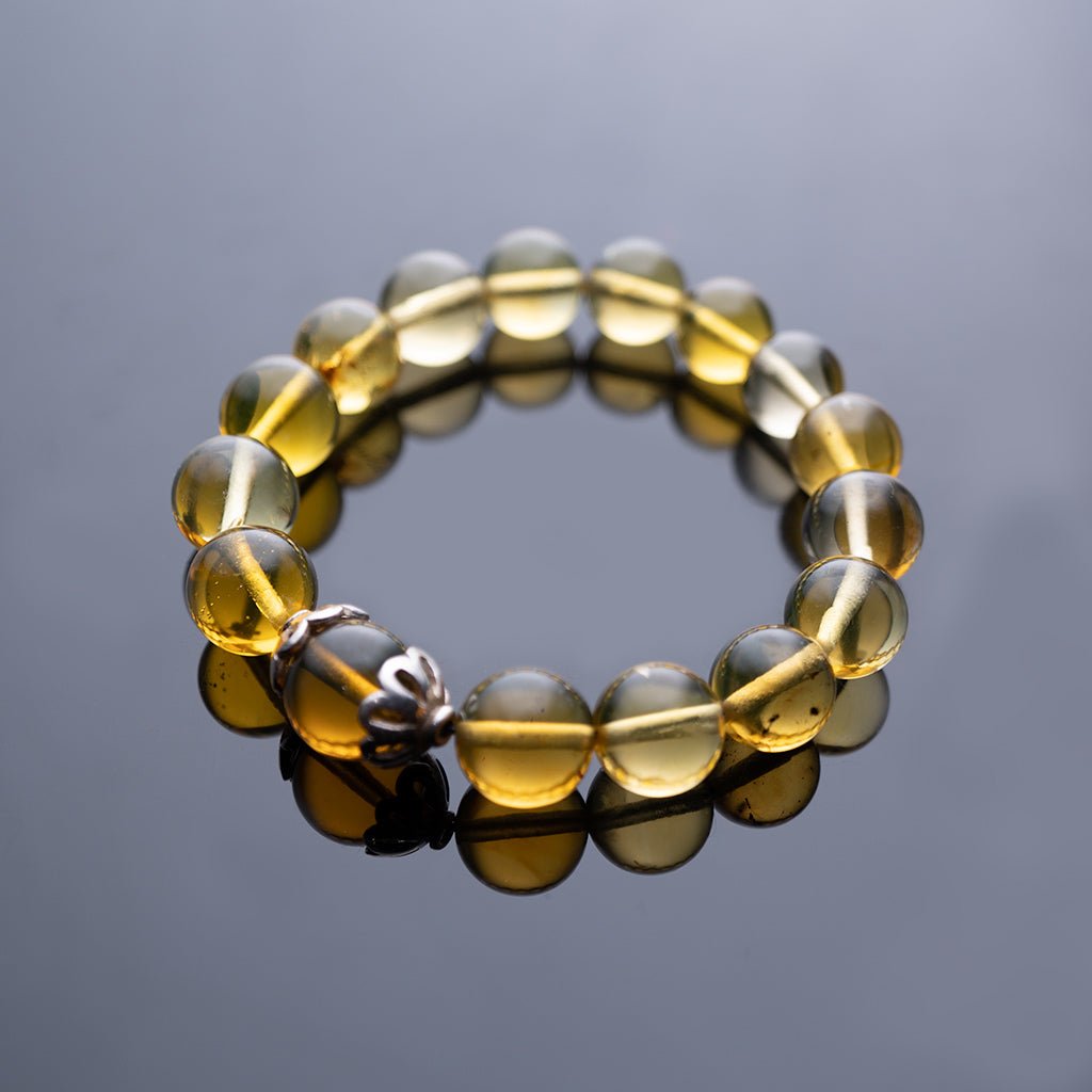 Green Amber Beaded Bracelet, 10mm - 12mm Beads - Larimar Creations