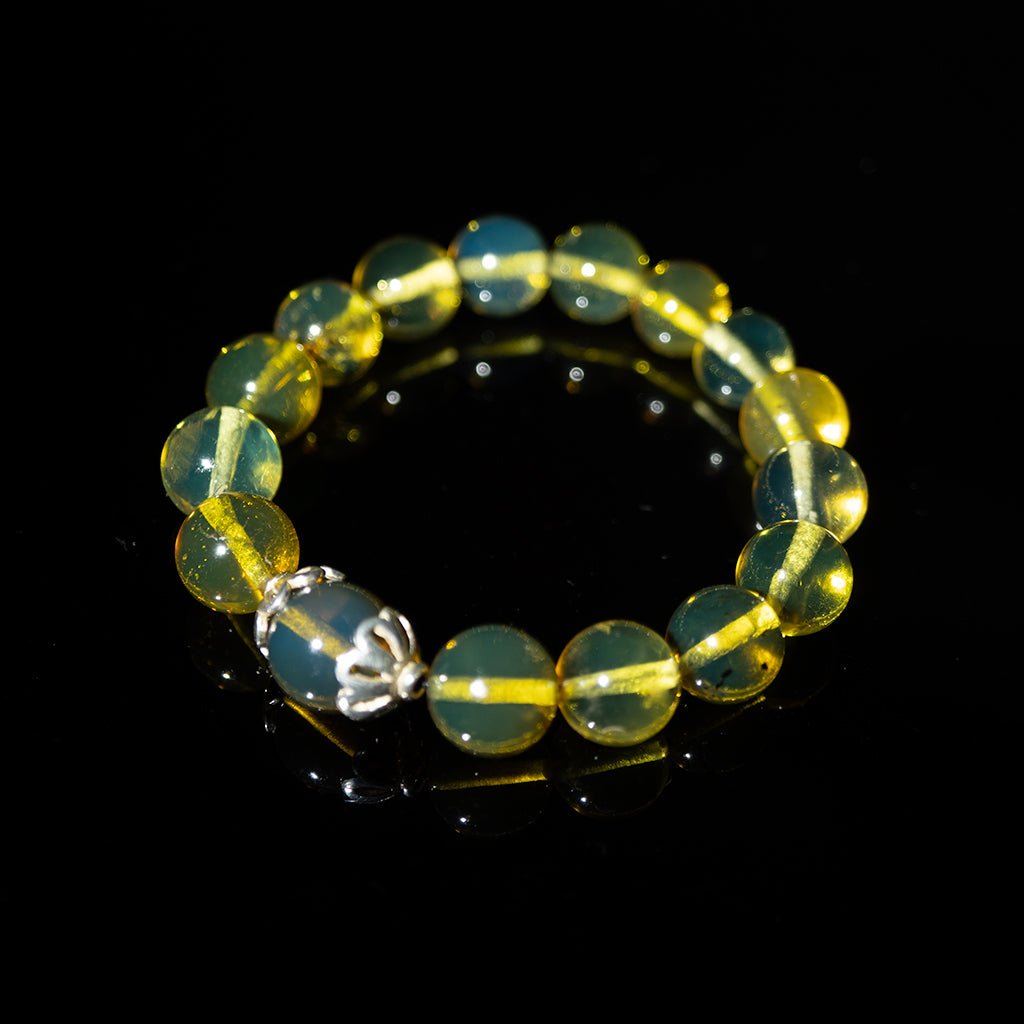 Green Amber Beaded Bracelet, 10mm - 12mm Beads - Larimar Creations