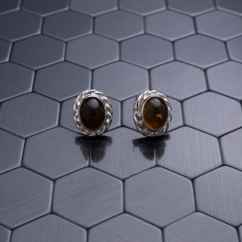 Green Amber Oval Earrings, Cera