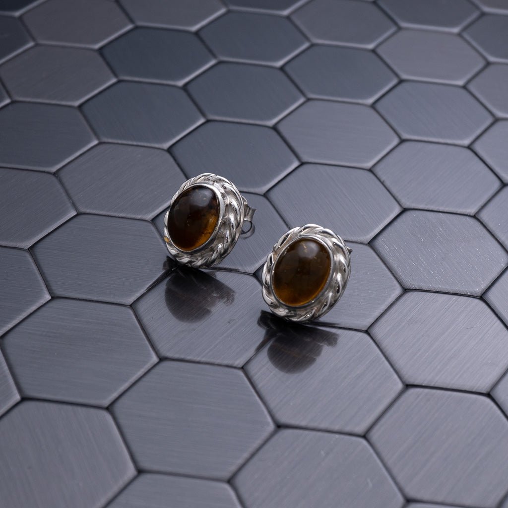 Green Amber Oval Earrings, Cera