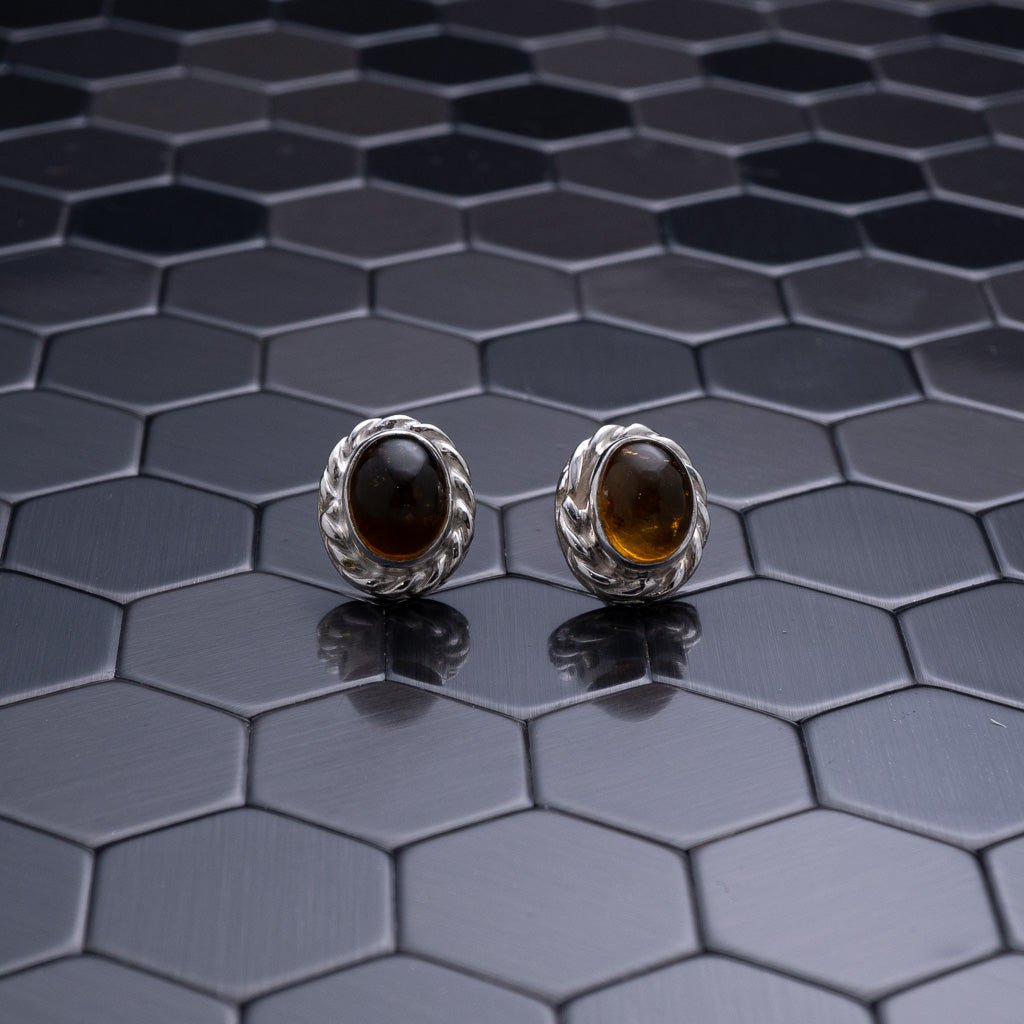 Green Amber Oval Earrings, Cera