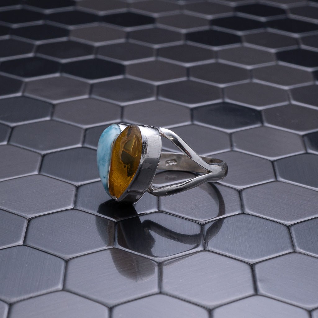 Green Amber Ring, Renn - Larimar Creations