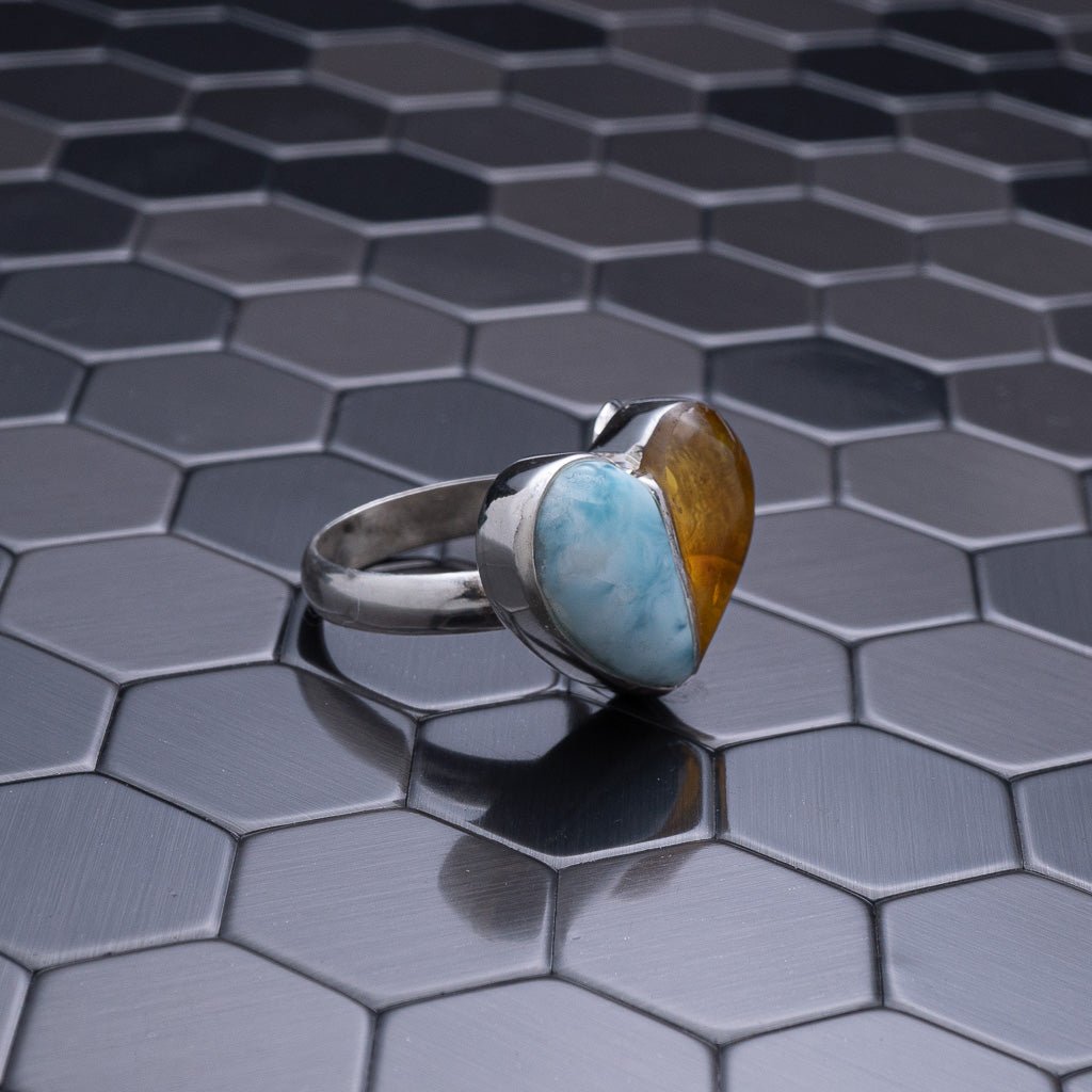 Green Amber Ring, Renn - Larimar Creations