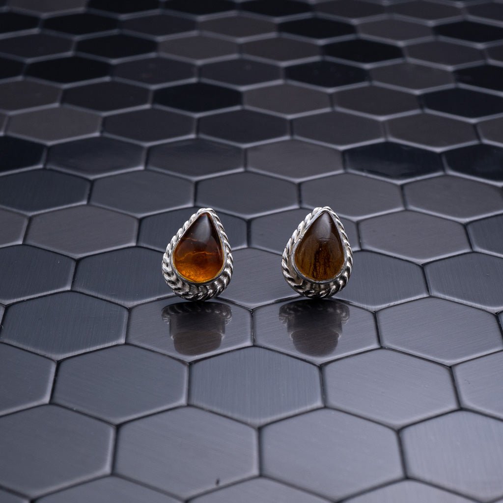 Green Amber Teardrop Earrings, Celia