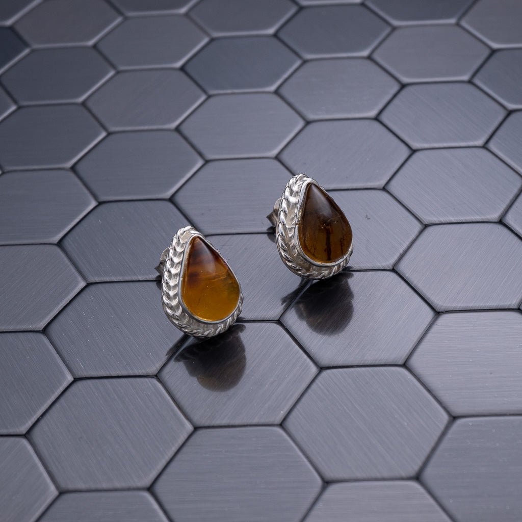 Green Amber Teardrop Earrings, Celia