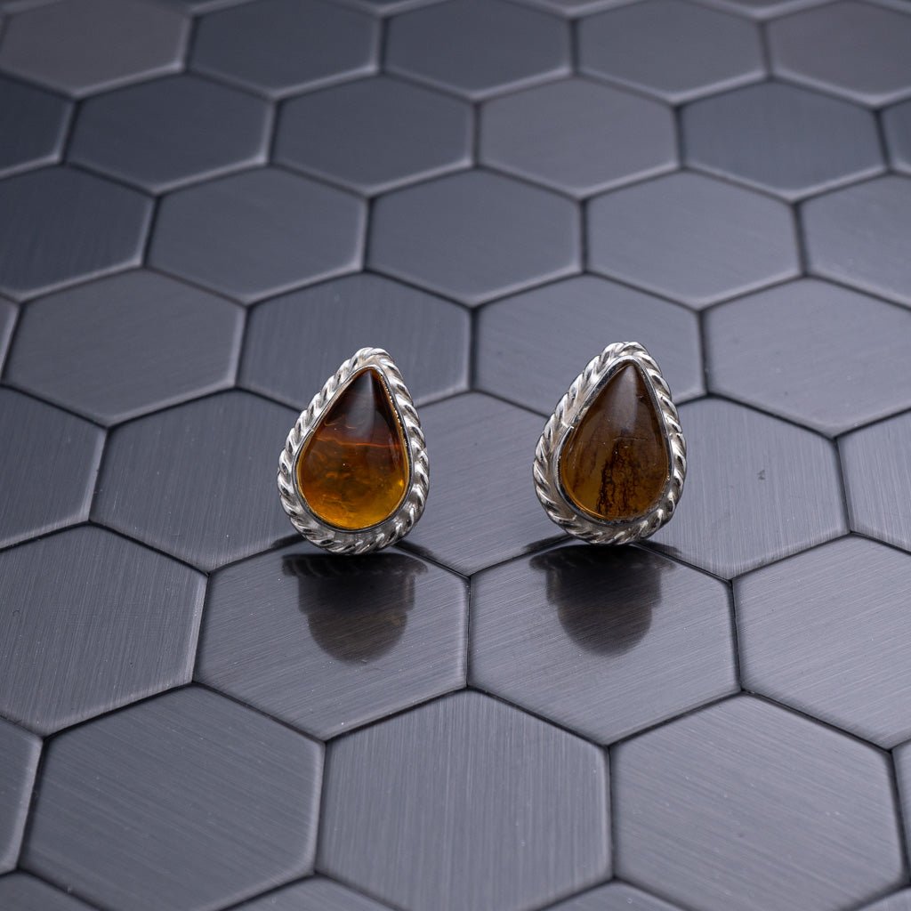 Green Amber Teardrop Earrings, Celia