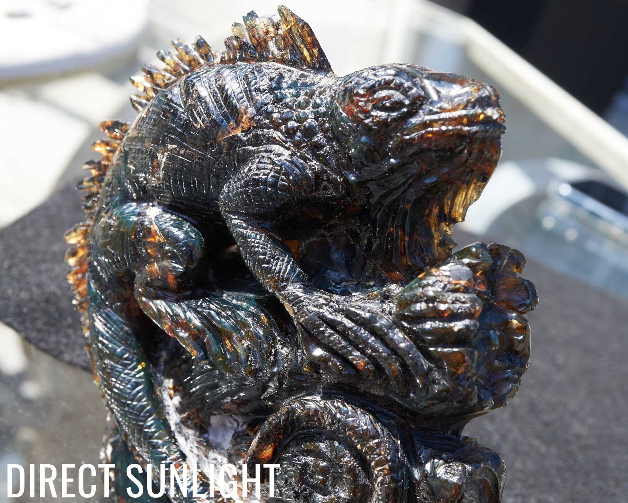 Handcrafted Dominican Amber Iguana Sculpture | Artisan Carving - Larimar Creations