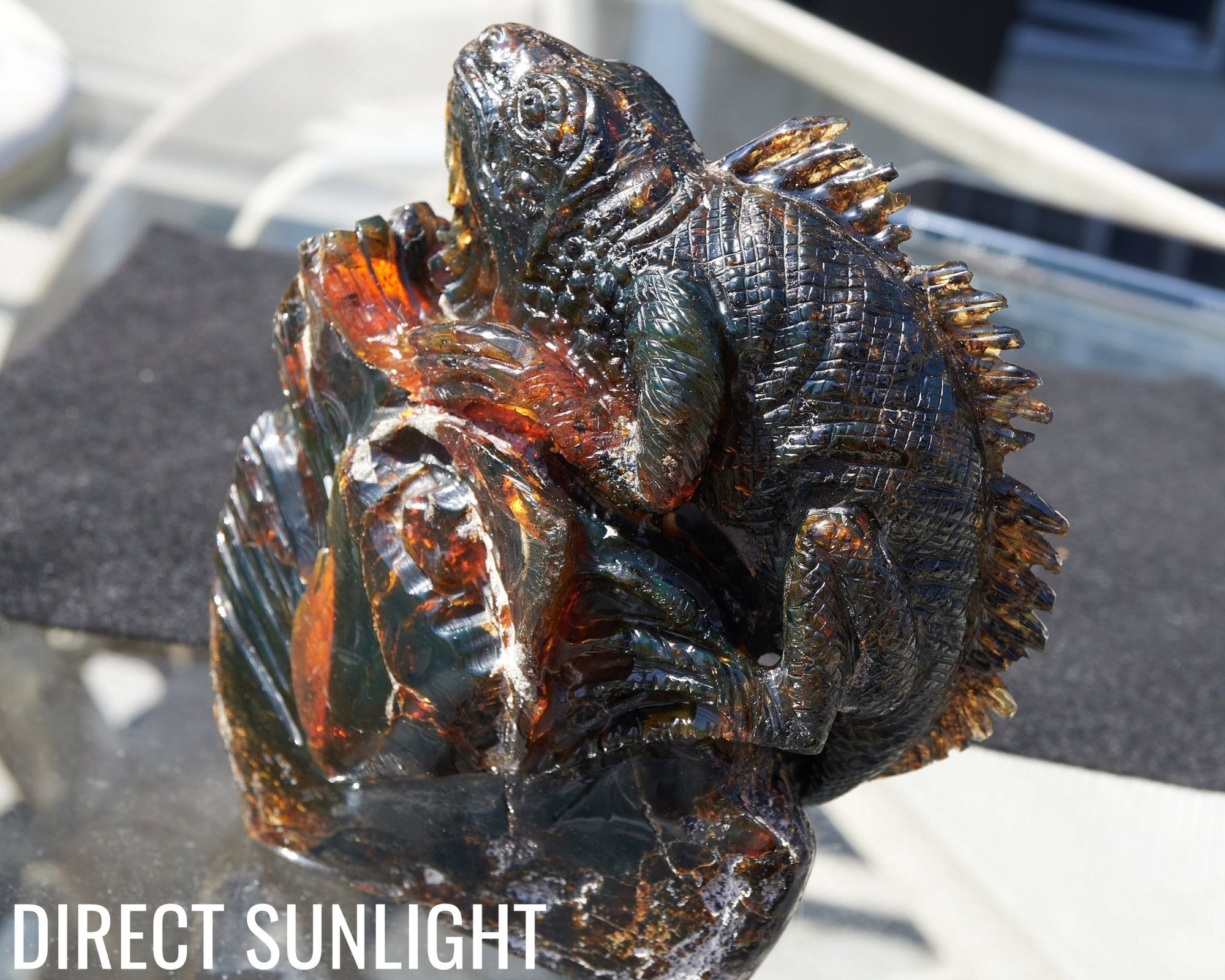 Handcrafted Dominican Amber Iguana Sculpture | Artisan Carving - Larimar Creations