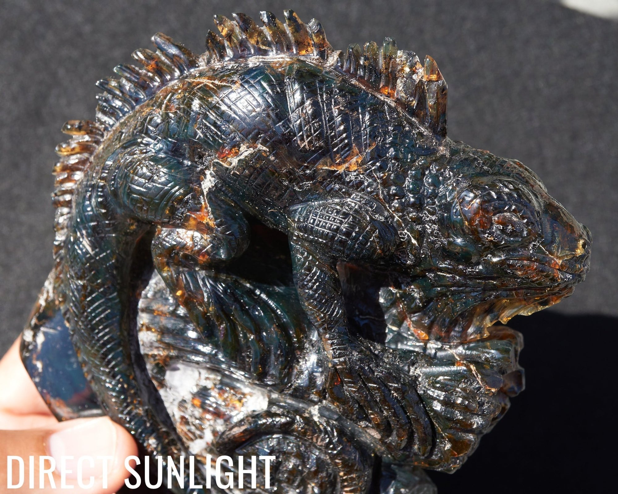 Handcrafted Dominican Amber Iguana Sculpture | Artisan Carving - Larimar Creations