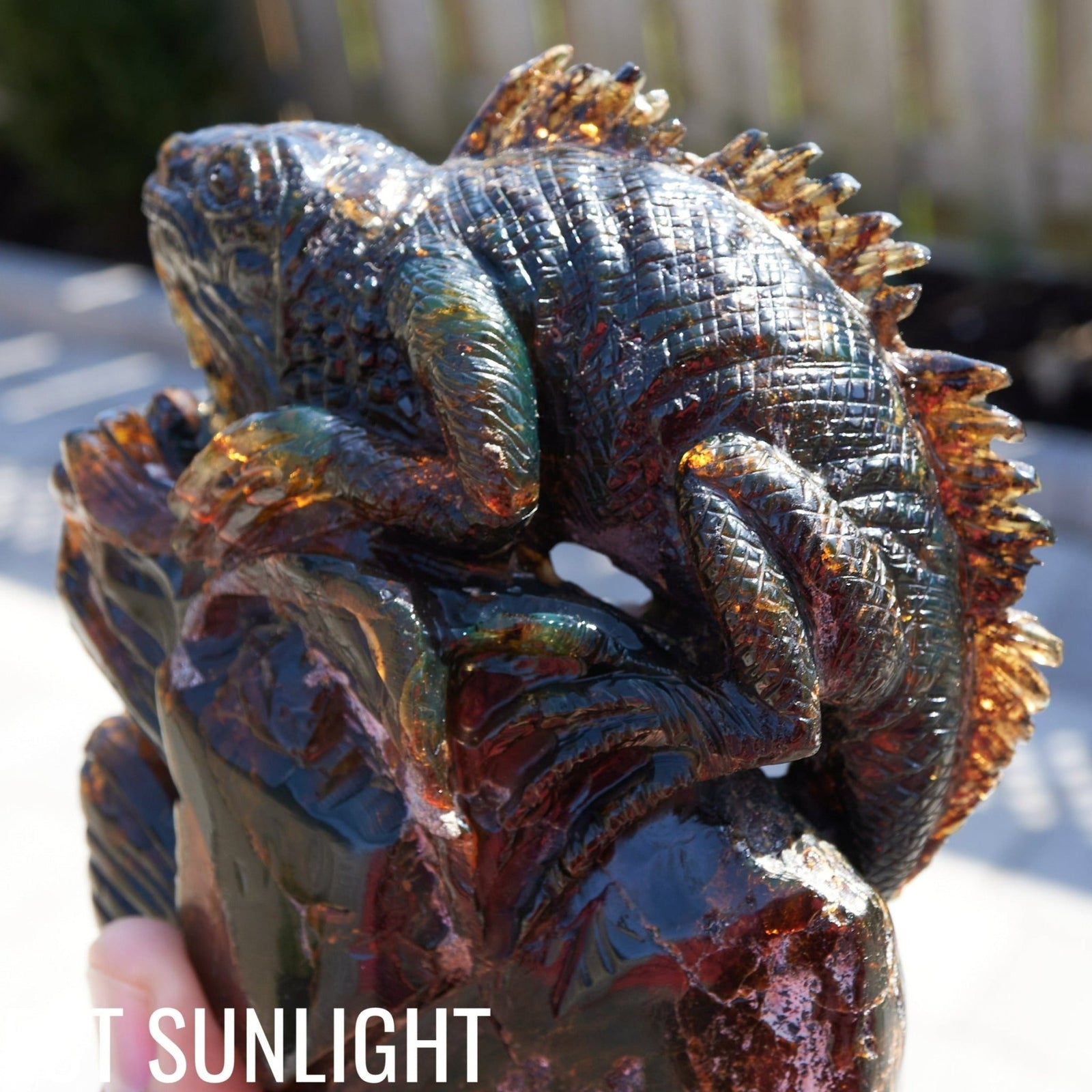 Handcrafted Dominican Amber Iguana Sculpture | Artisan Carving - Larimar Creations