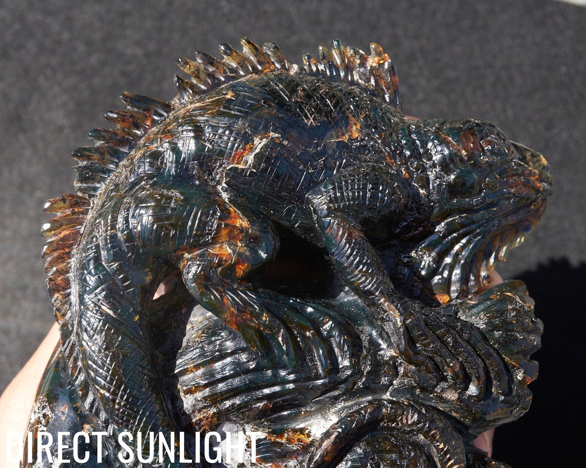 Handcrafted Dominican Amber Iguana Sculpture | Artisan Carving - Larimar Creations
