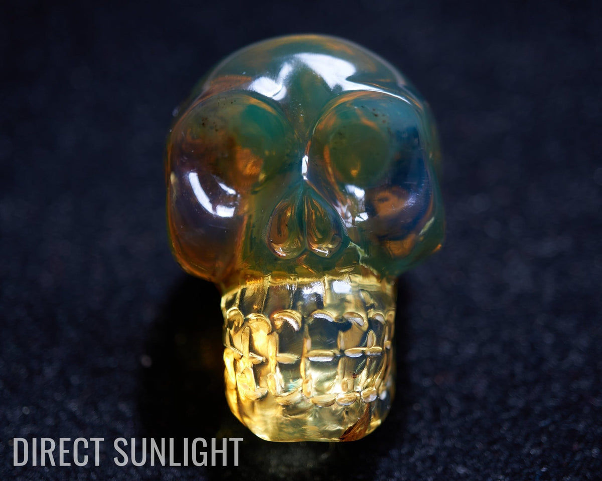 Authentic Dominican Green Amber Hand-Carved Skull - Unique & Stunning Collectible! - Larimar Creations