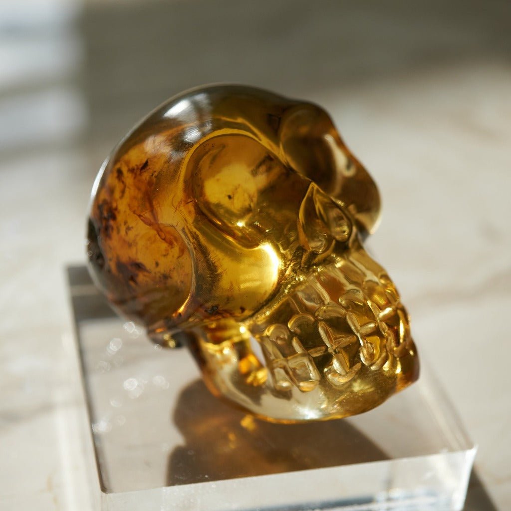 Handcrafted Dominican Amber Skull | Artisan Amber Sculpture - Larimar Creations