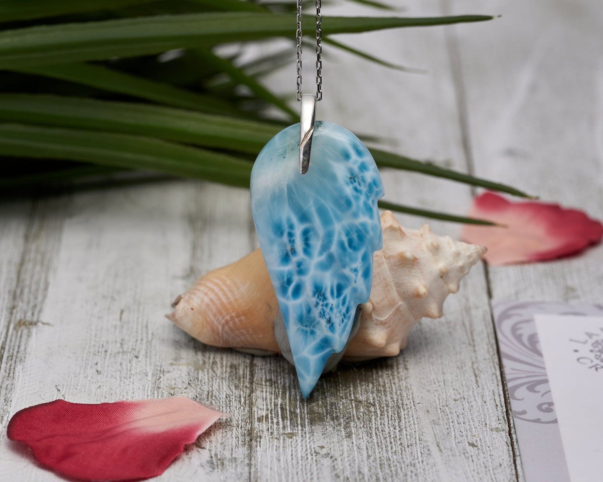Larimar Pendant Angel Wings Turtleback pattern AAA II - Larimar Creations