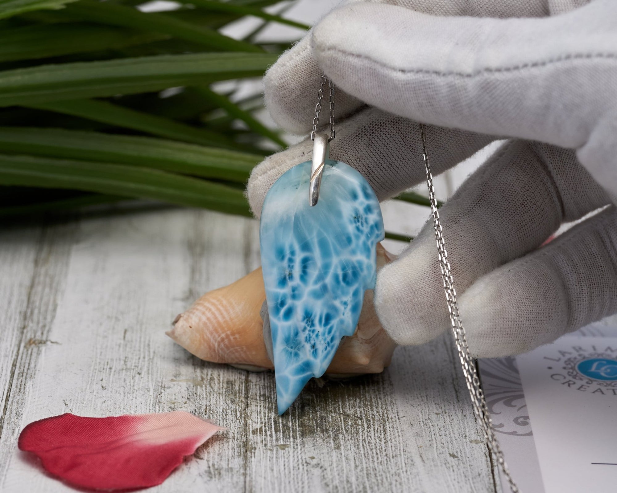 Larimar Pendant Angel Wings Turtleback pattern AAA II - Larimar Creations