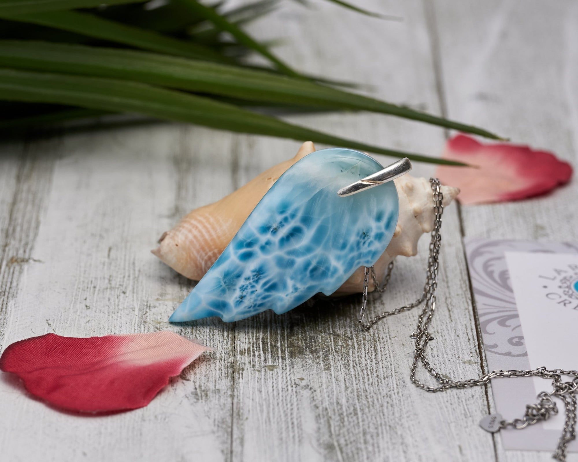 Larimar Pendant Angel Wings Turtleback pattern AAA II - Larimar Creations