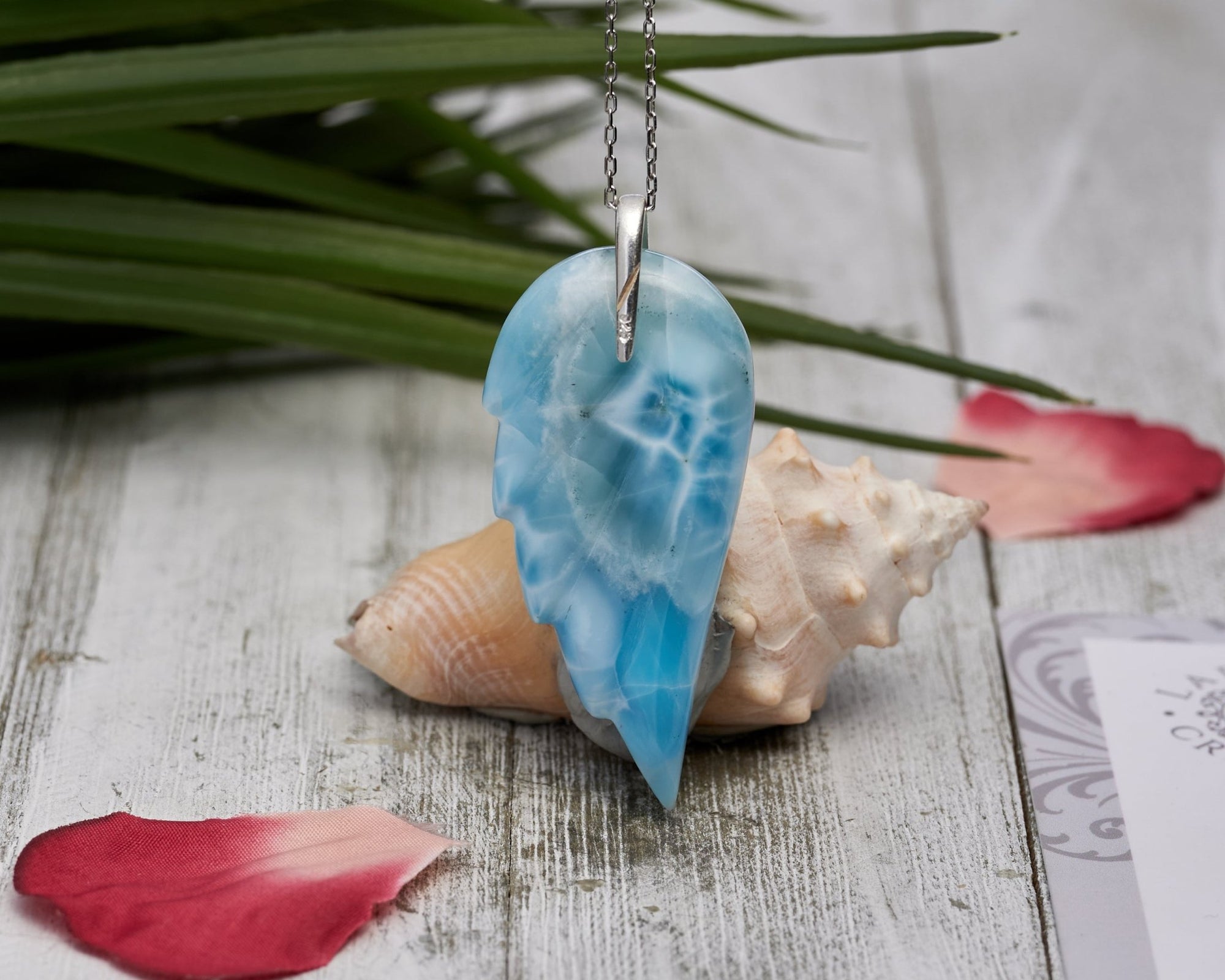 Larimar Pendant Angel Wings Turtleback pattern AAA II - Larimar Creations
