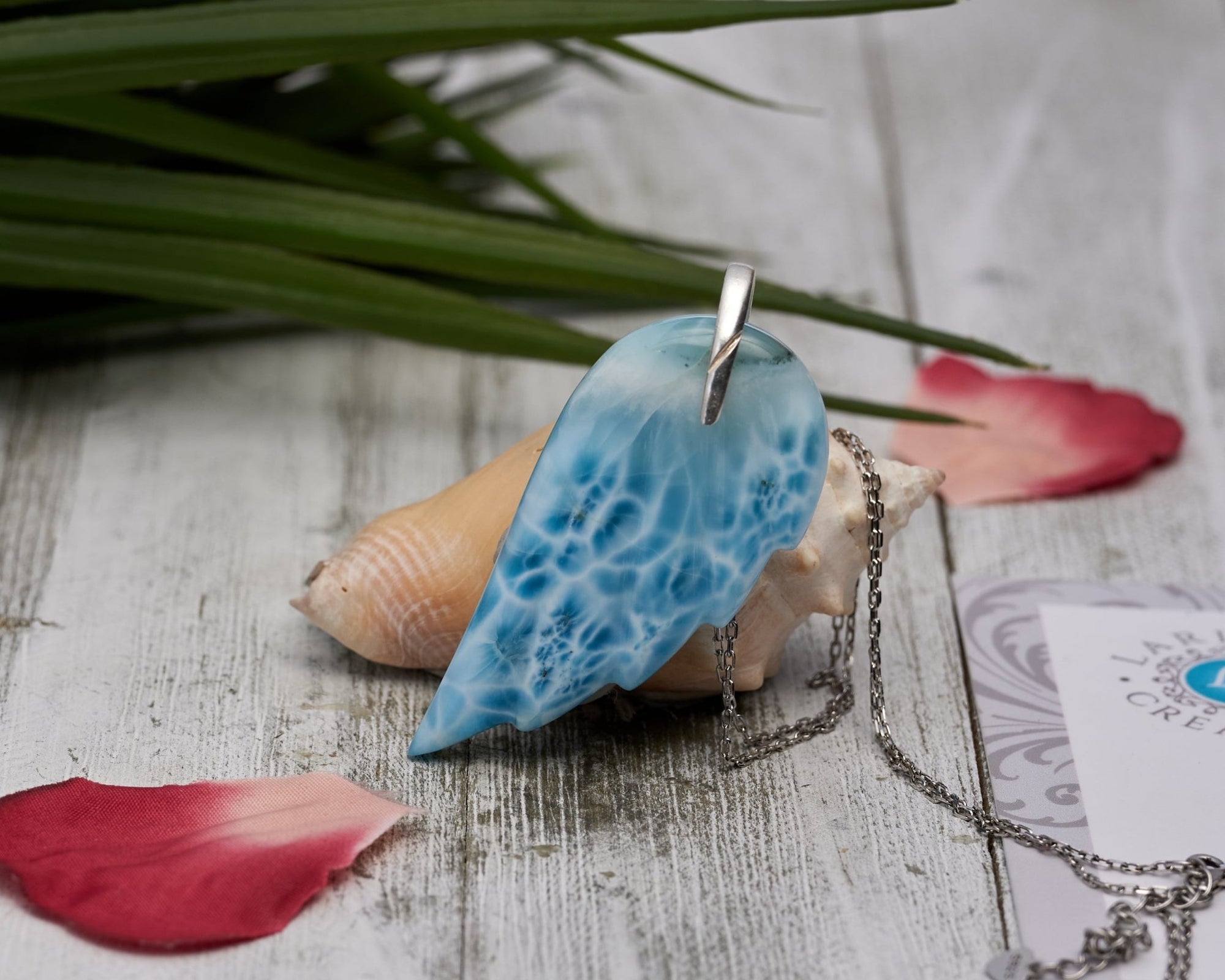 Larimar Pendant Angel Wings Turtleback pattern AAA II - Larimar Creations