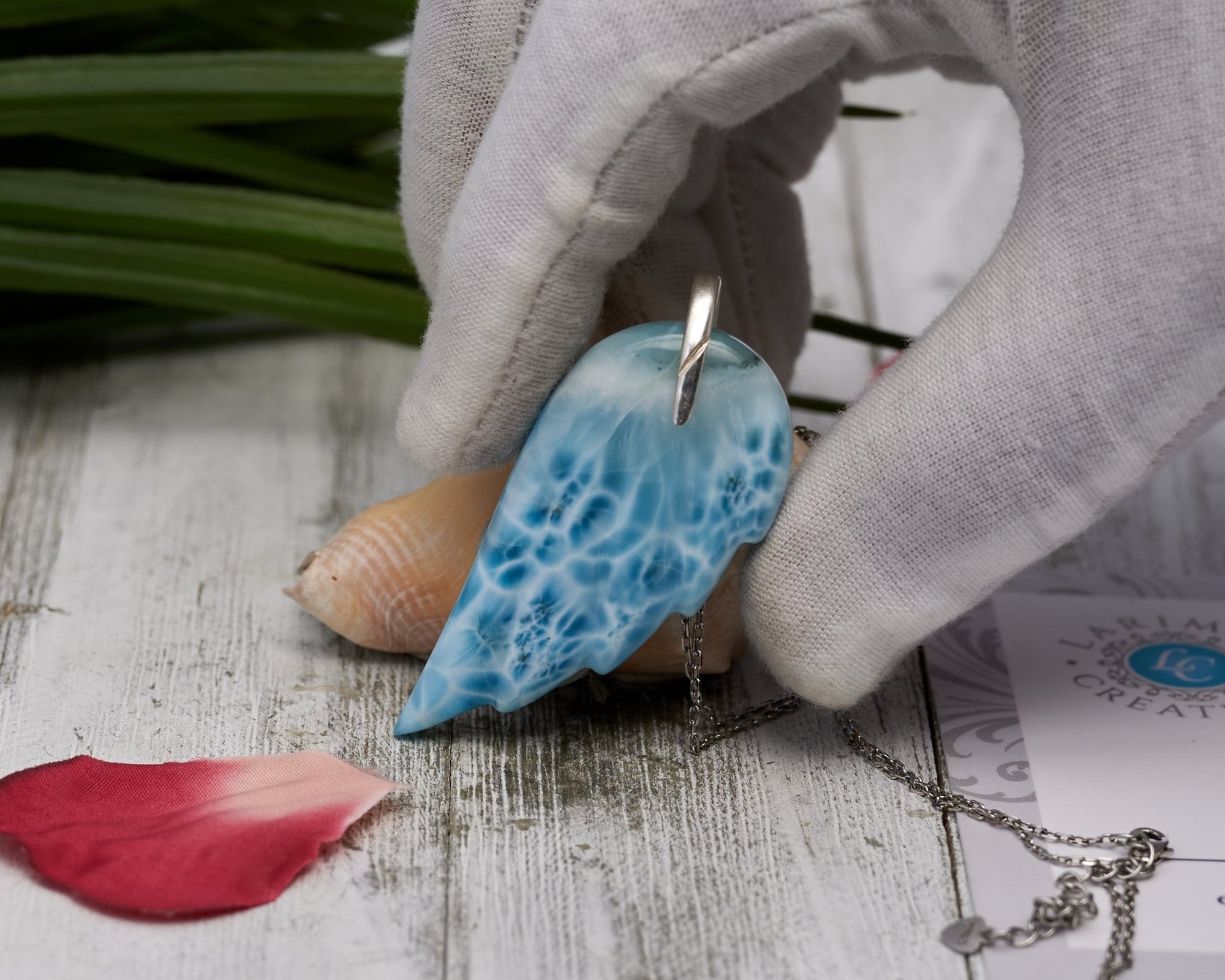 Larimar Pendant Angel Wings Turtleback pattern AAA II - Larimar Creations