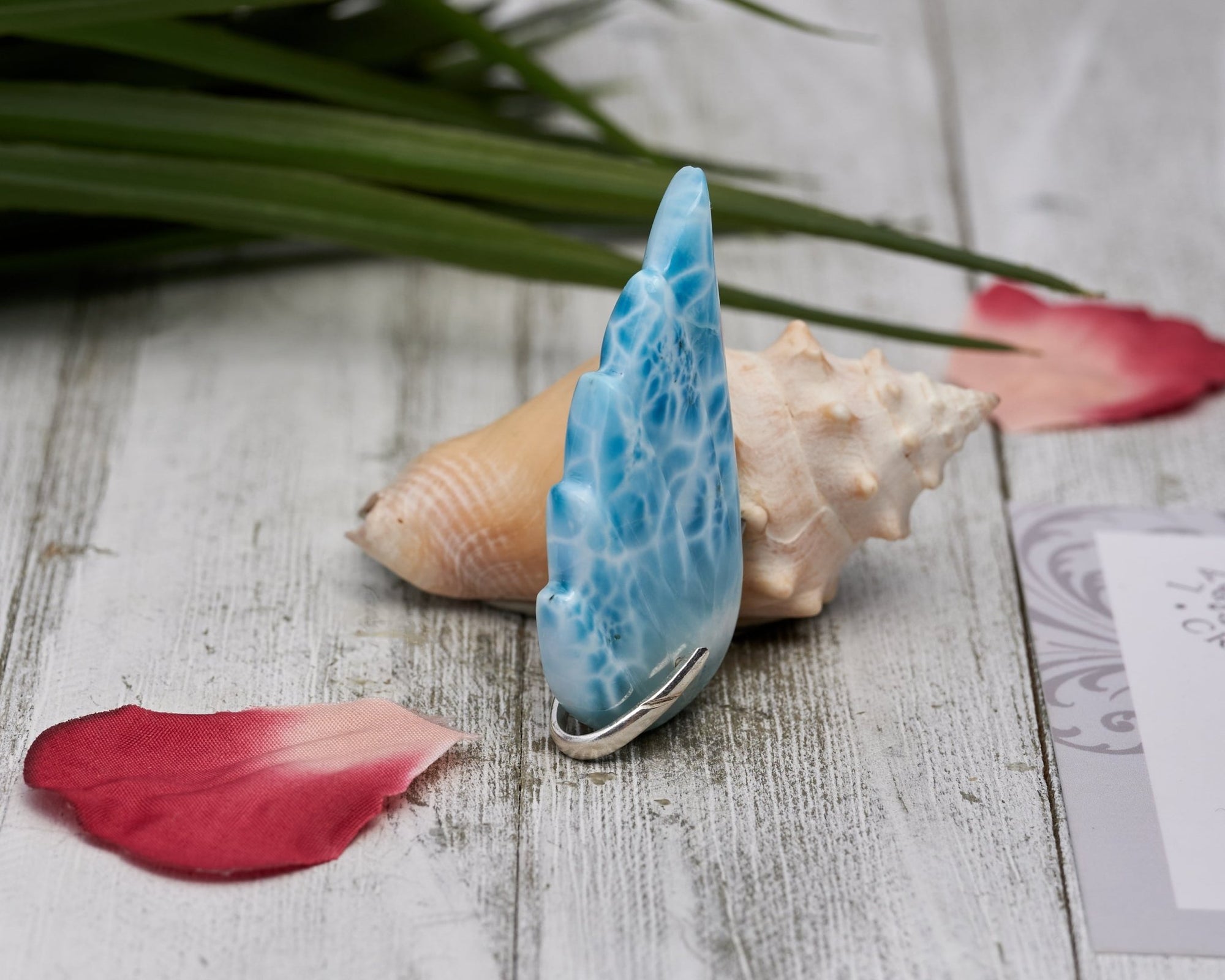 Larimar Pendant Angel Wings Turtleback pattern AAA II - Larimar Creations