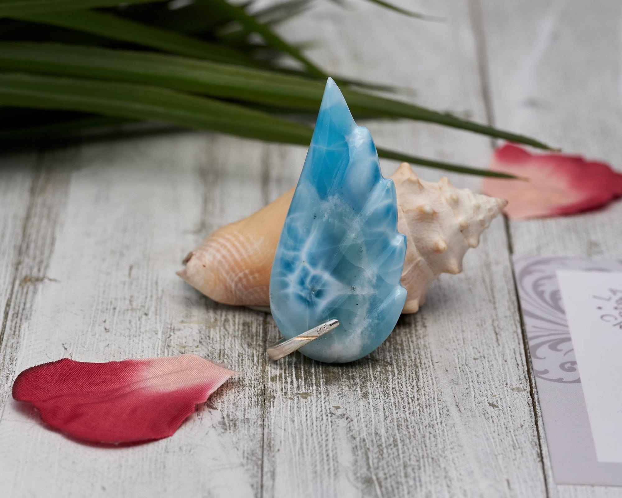 Larimar Pendant Angel Wings Turtleback pattern AAA II - Larimar Creations