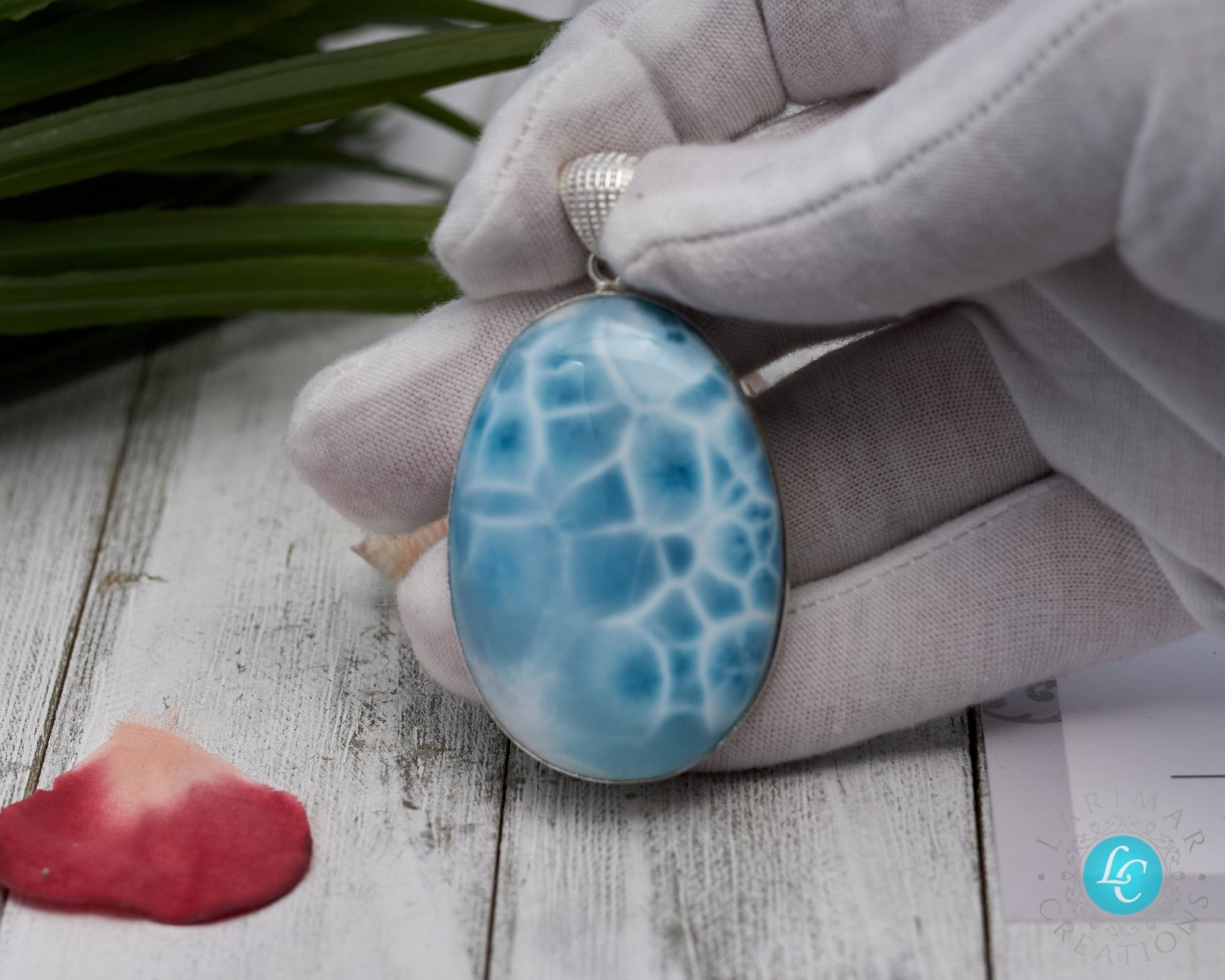 Larimar Pendant Big Oval Turtleback pattern AAA - Larimar Creations