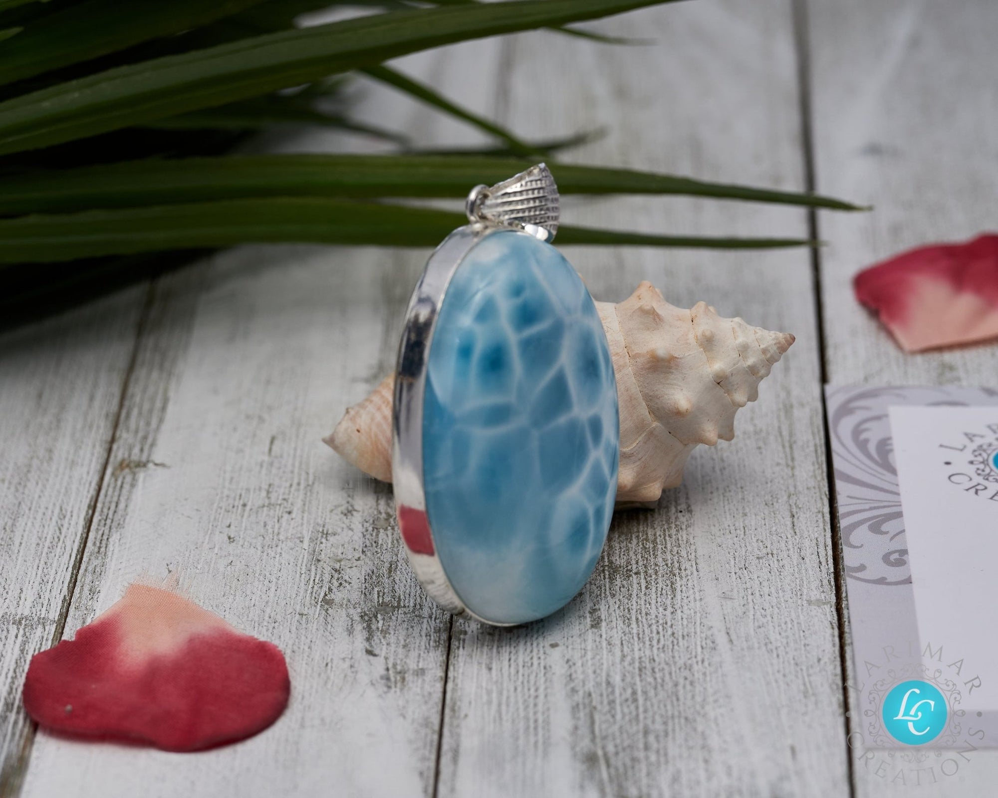 Larimar Pendant Big Oval Turtleback pattern AAA - Larimar Creations