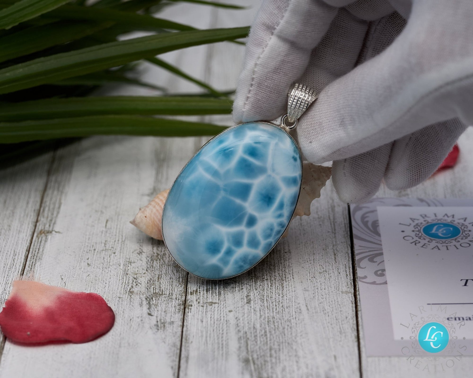 Larimar Pendant Big Oval Turtleback pattern AAA - Larimar Creations