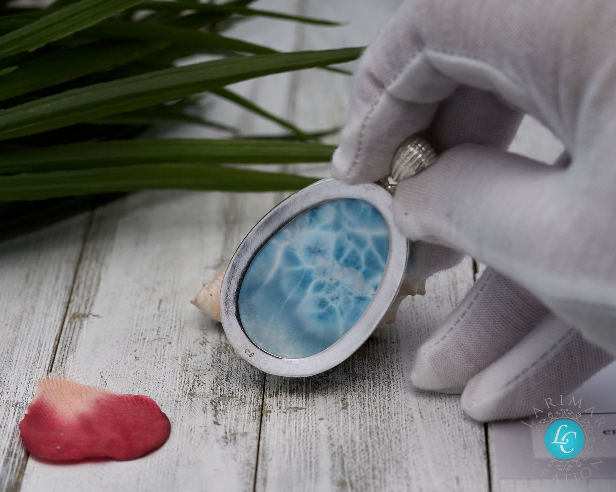 Larimar Pendant Big Oval Turtleback pattern AAA - Larimar Creations